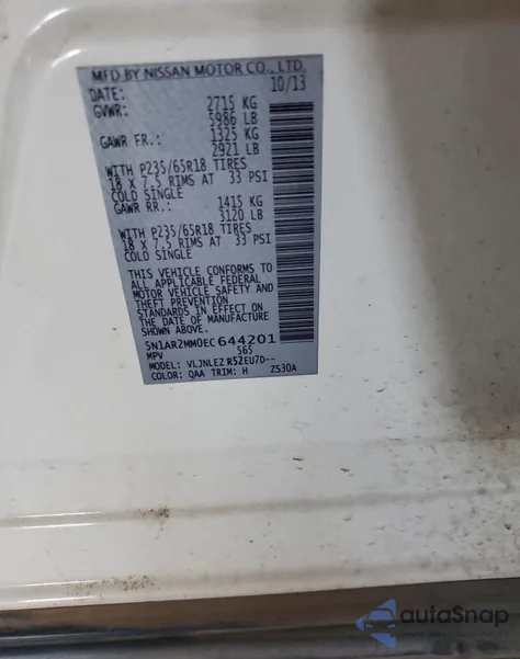 2014 Nissan Pathfinder S from USA, damaged, VIN 5N1AR2MM0EC644201